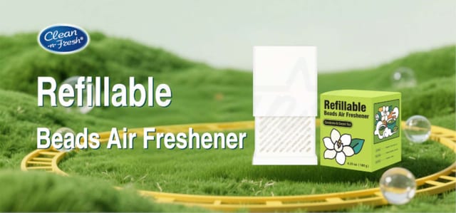 Ambientador de perlas en cubo de 180 g con perlas translúcidas impregnadas de fragancia: diseño recargable y ecológico que perfuma la casa durante semanas.