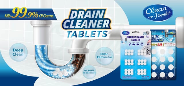 Clean sink, bathroom, kitchen, and toilet drain areas with 12 effervescent 5.5 g tablets that dissolve to help reduce residue and odors weekly.