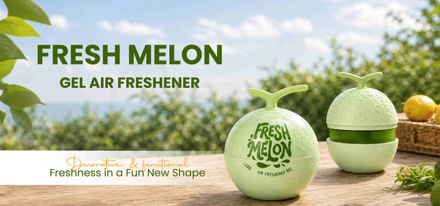 135 g Melon-Shaped Gel Air Freshener, Adjustable Fragrance Intensity for Bathrooms, Bedrooms & Small Spaces Melon-shaped gel air freshener in 135 g gradually releases fragrance with an adjustable opening for bathrooms, bedrooms, offices, and small spaces.