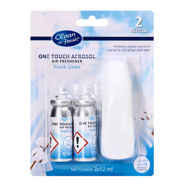 One Touch Mini Aerosol Air Freshener – Includes 2x12ml Refills | Compact & Long-Lasting - Image 2